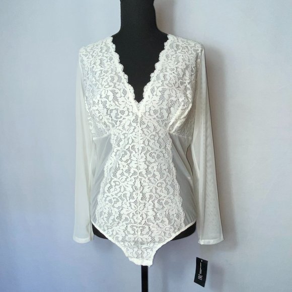 INC International Concepts Women's Long-sleeve Lace Mesh Bodysuit Size XL - Picture 4 of 7